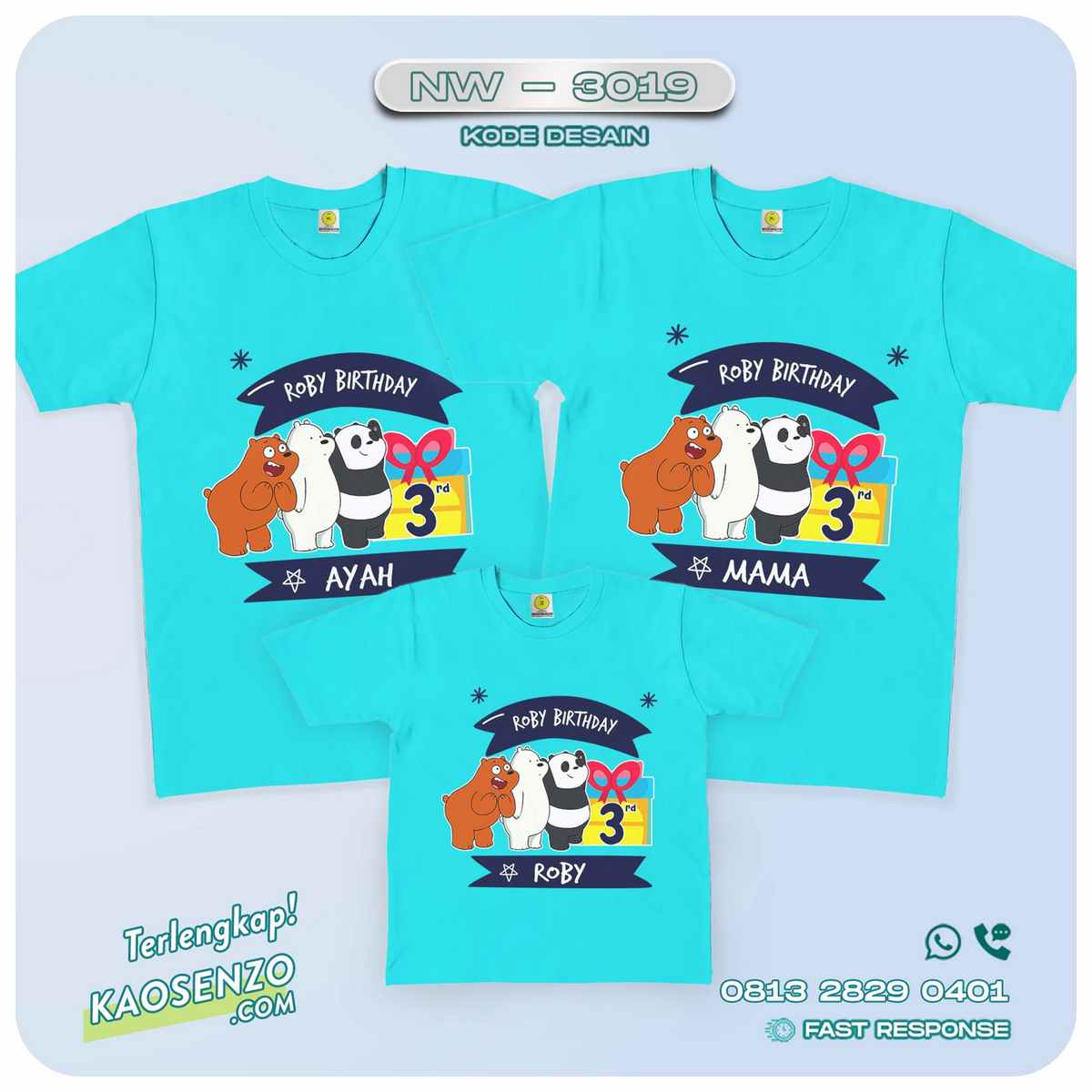 Baju Kaos Couple Keluarga Bare Bears | Kaos Family Custom | Kaos Bare Bears - NW 2019