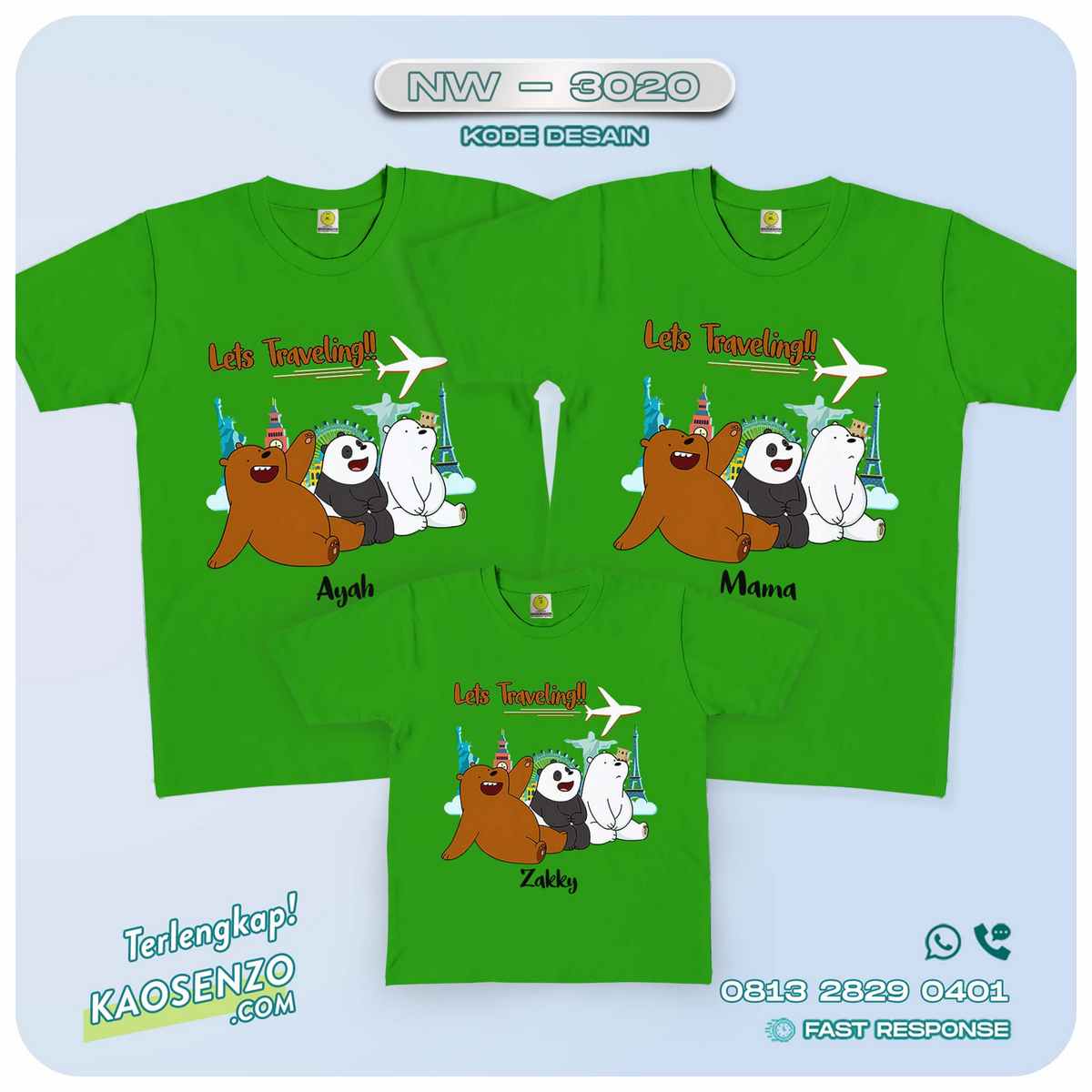 Baju Kaos Couple Keluarga Bare Bears | Kaos Family Custom | Kaos Bare Bears - NW 3020