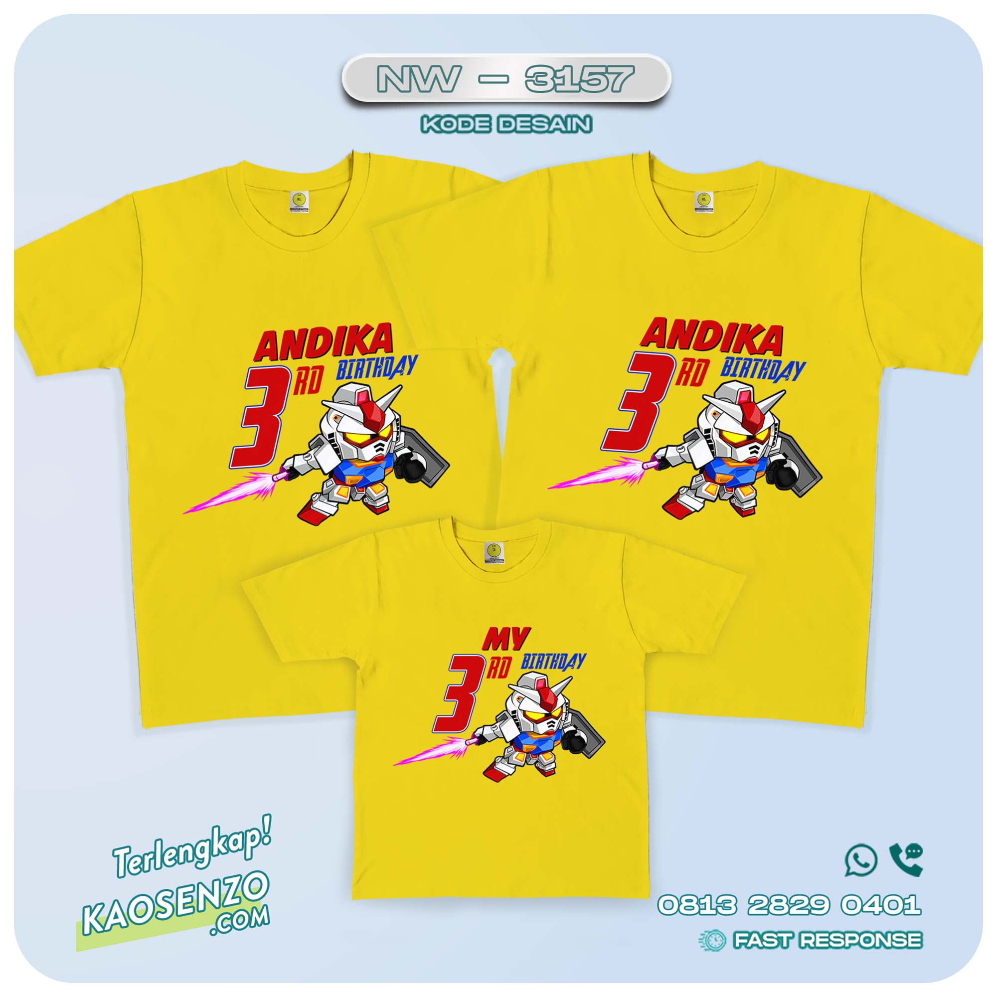 Kaos Couple Keluarga | Kaos Ulang Tahun Anak | Kaos Gundam - NW 3157