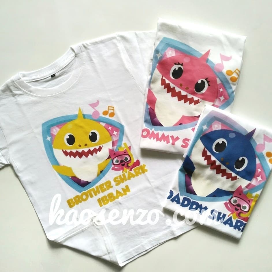 Baju Kaos Couple Keluarga | Baju Kaos Ultah Motif Baby Shark