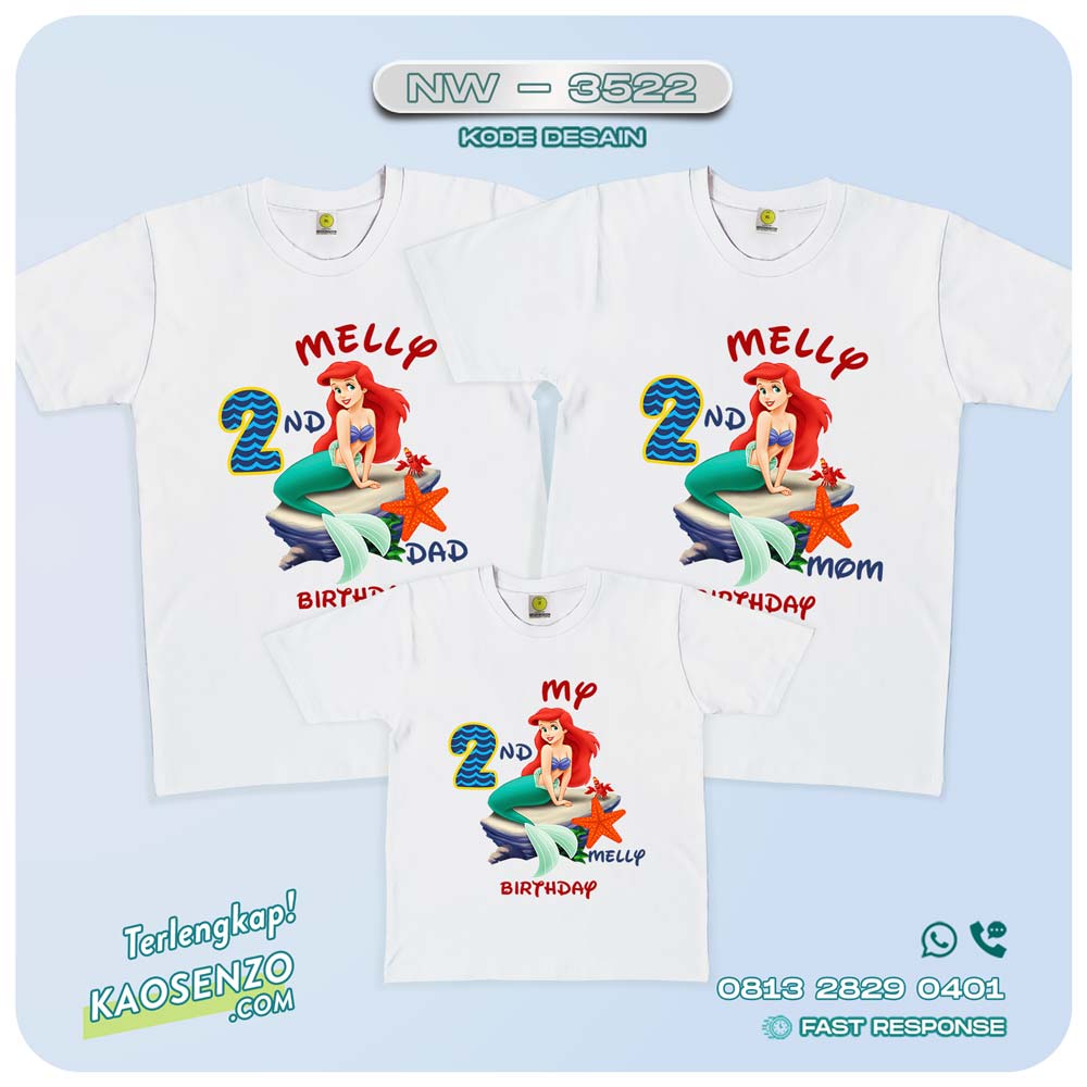 Baju Kaos Couple Keluarga Mermaid | Kaos Ultah Anak | Kaos Mermaid - NW 3522