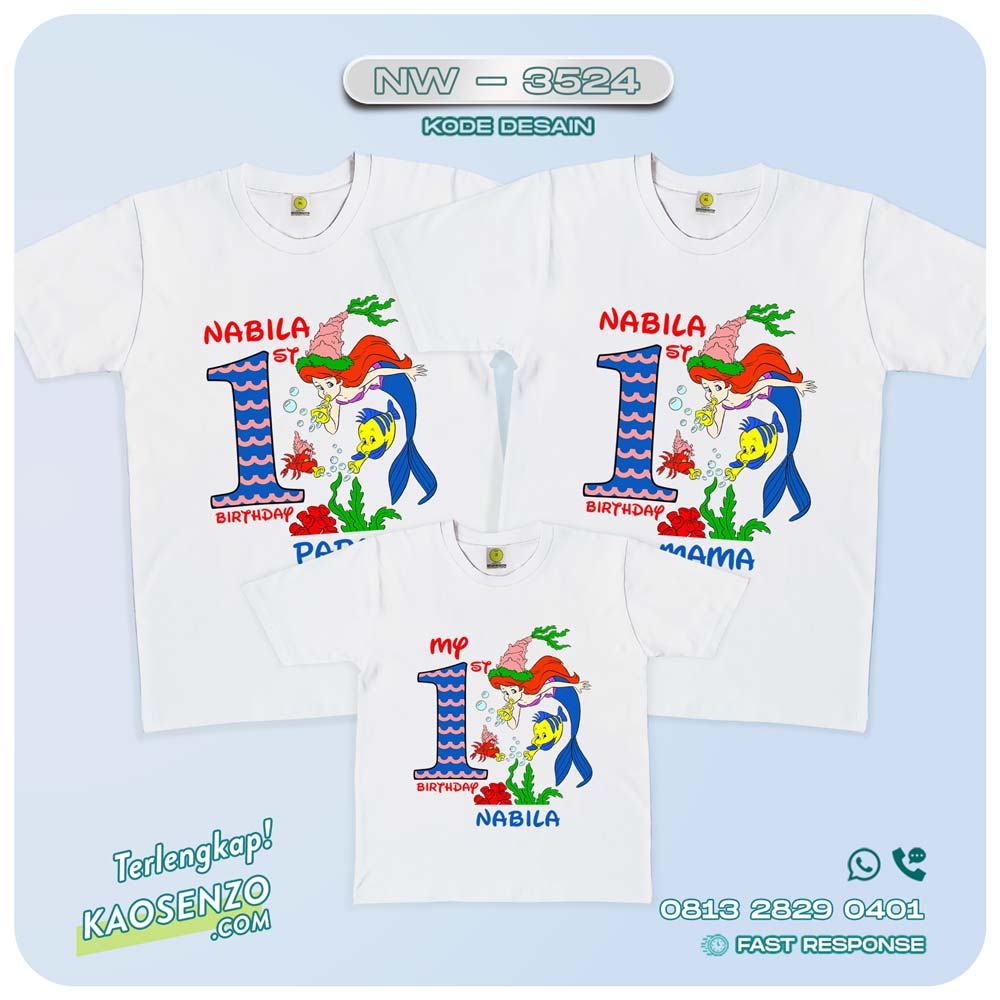 Baju Kaos Couple Keluarga Mermaid | Kaos Ultah Anak | Kaos Mermaid - NW 3524