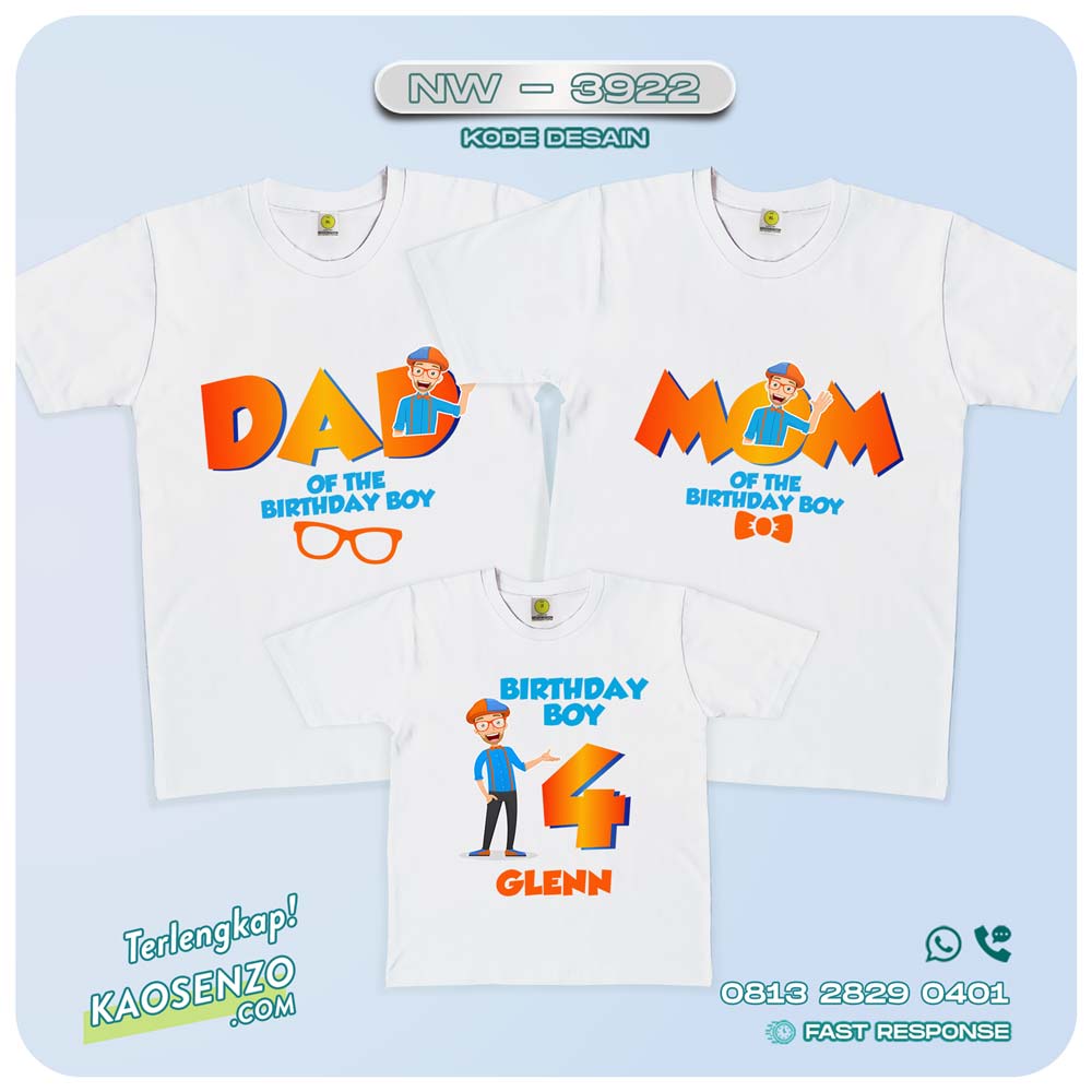 Baju Kaos Couple Keluarga Blippi | Kaos Family Custom | Kaos Blippi- NW 3922