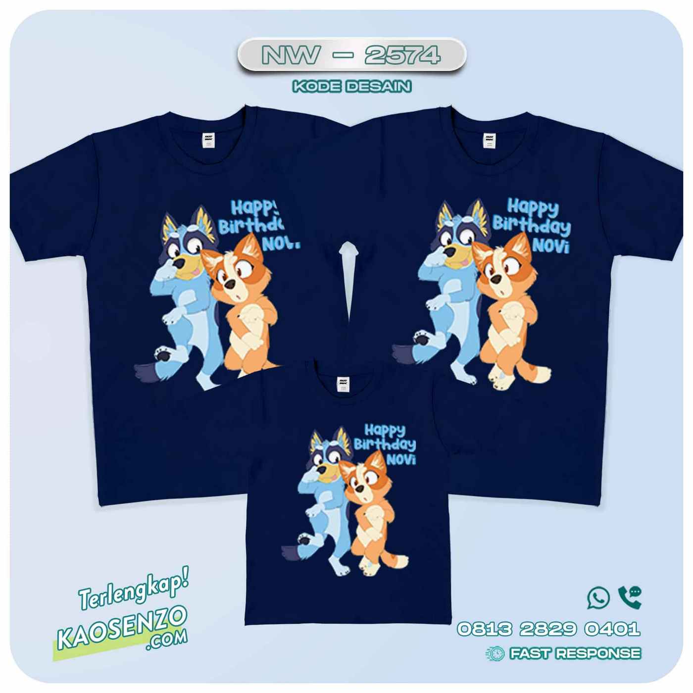 Baju Kaos Couple Keluarga Bluey | Kaos Family Custom | Kaos Bluey - NW 2574 