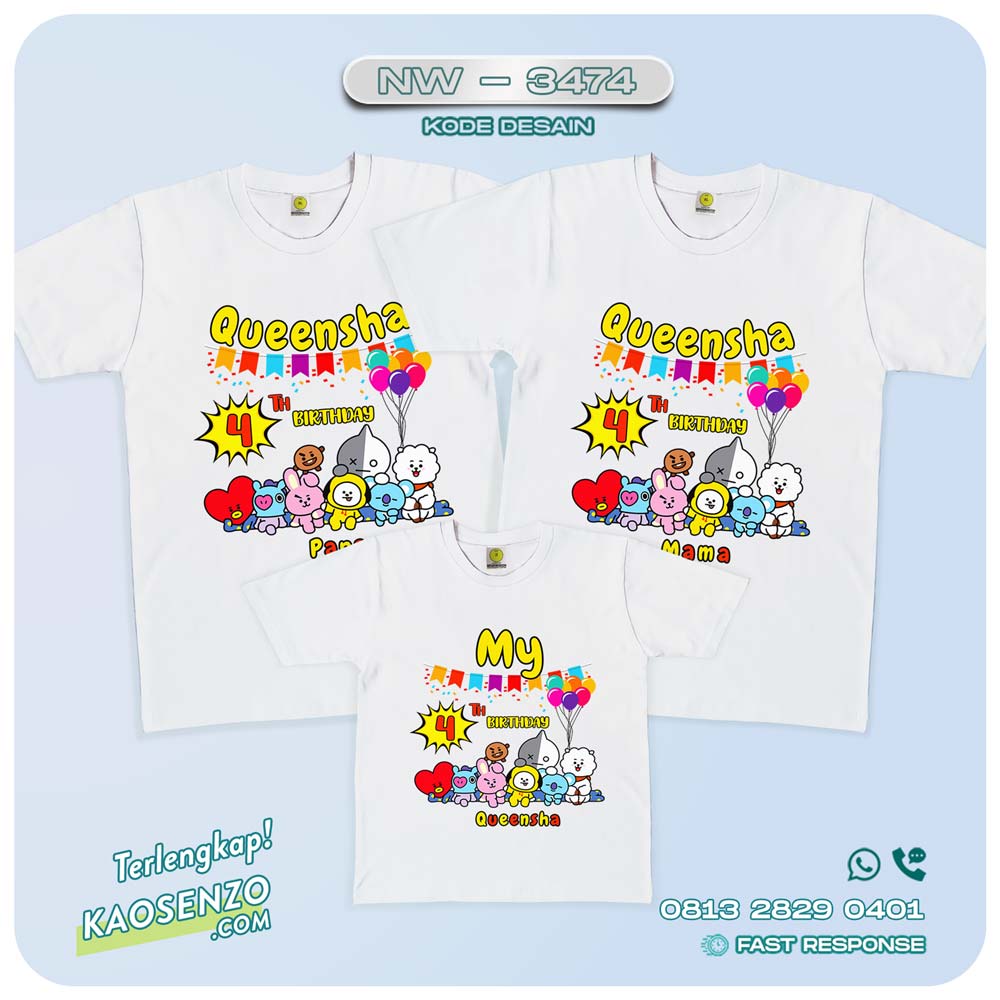 Baju Kaos Couple Keluarga BT21| Kaos Ultah Anak | Kaos BT21 - NW 3474