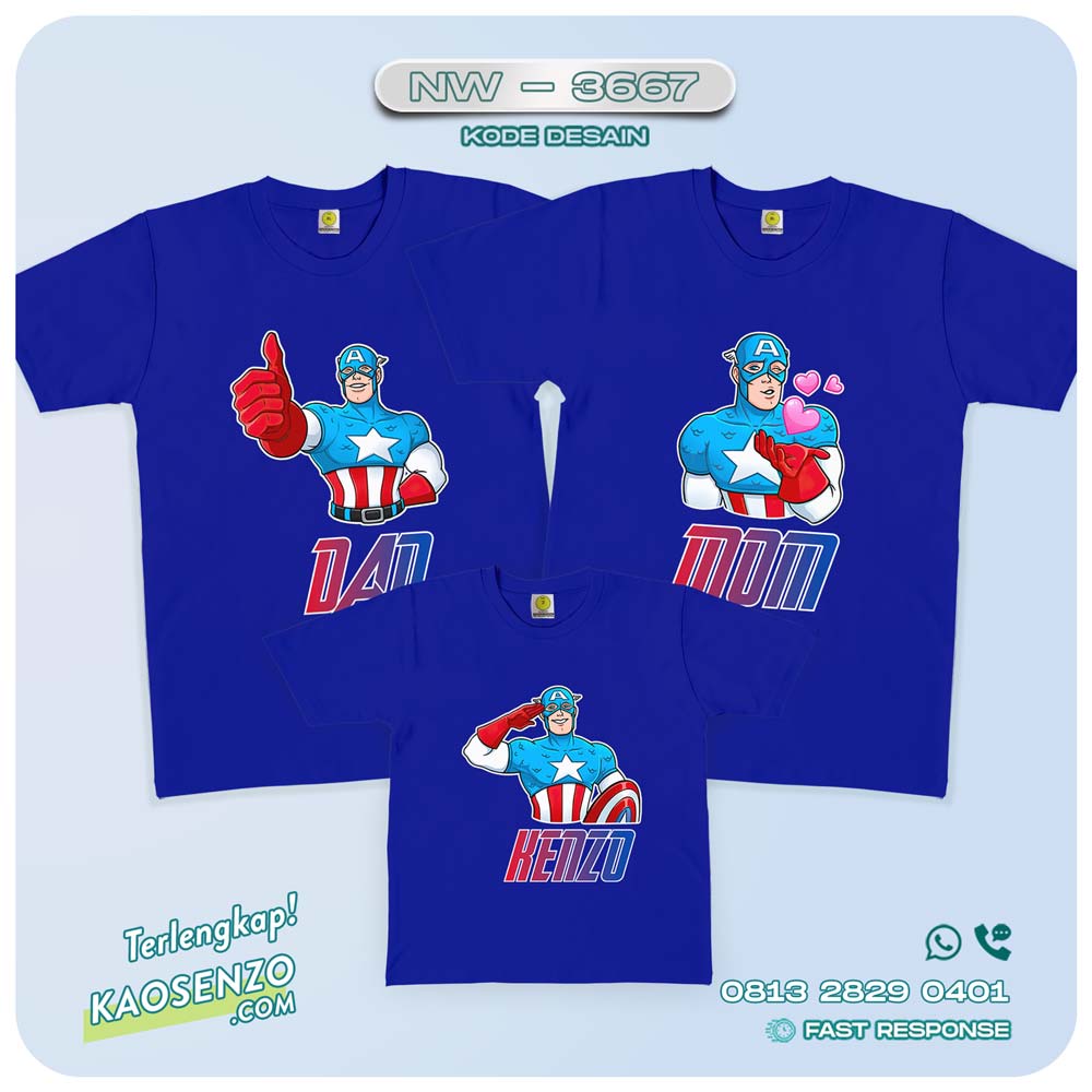 Baju Kaos Couple Keluarga Captain America | Kaos Family Custom | Kaos Captain America - NW 3667