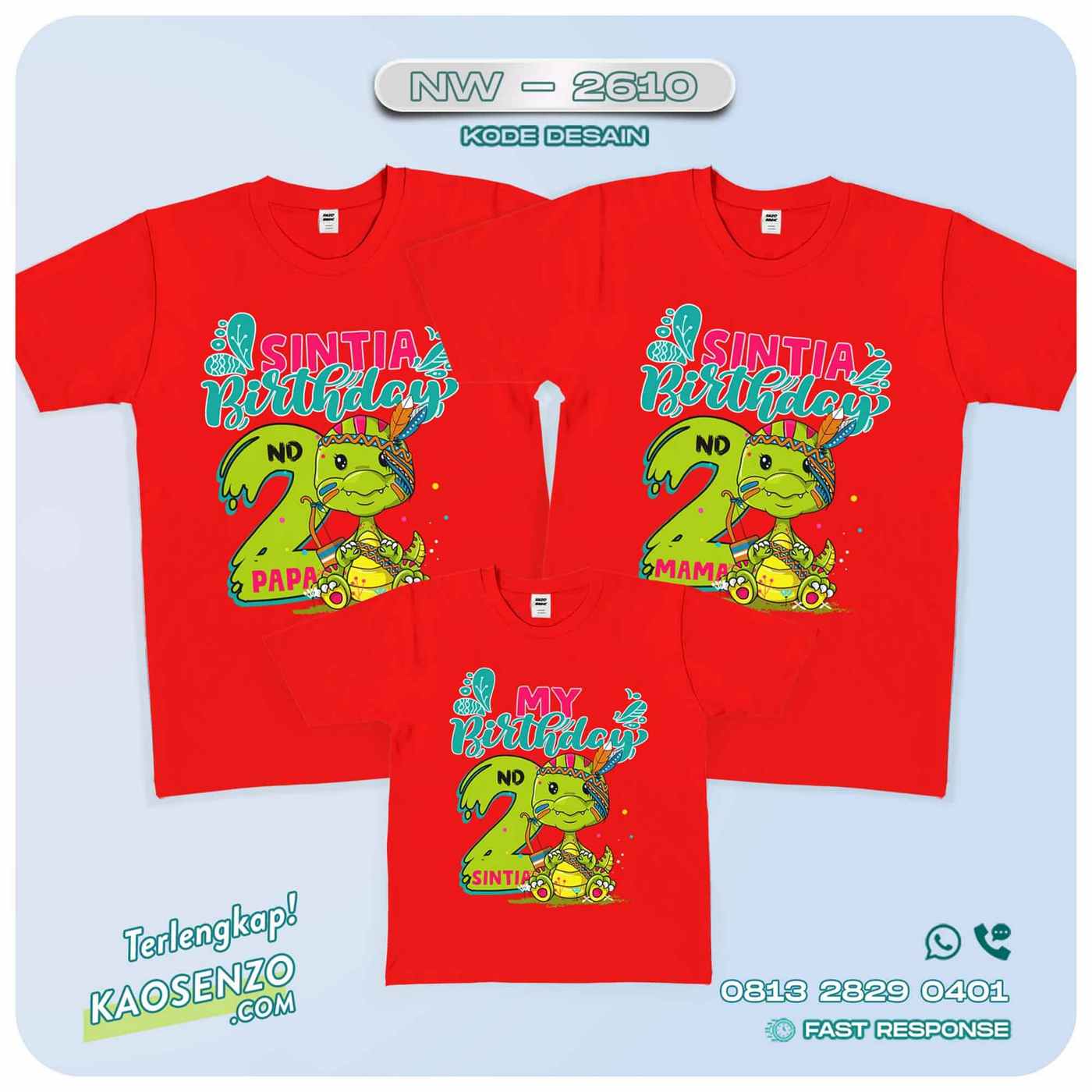 Baju Kaos Couple Keluarga Dinosaurus | Kaos Ultah Anak | Kaos Dinosaurus - NW 2610