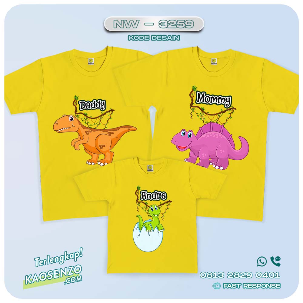 Baju Kaos Couple Keluarga Dinosaurus | Kaos Ultah Anak | Kaos Dinosaurus - NW 3259