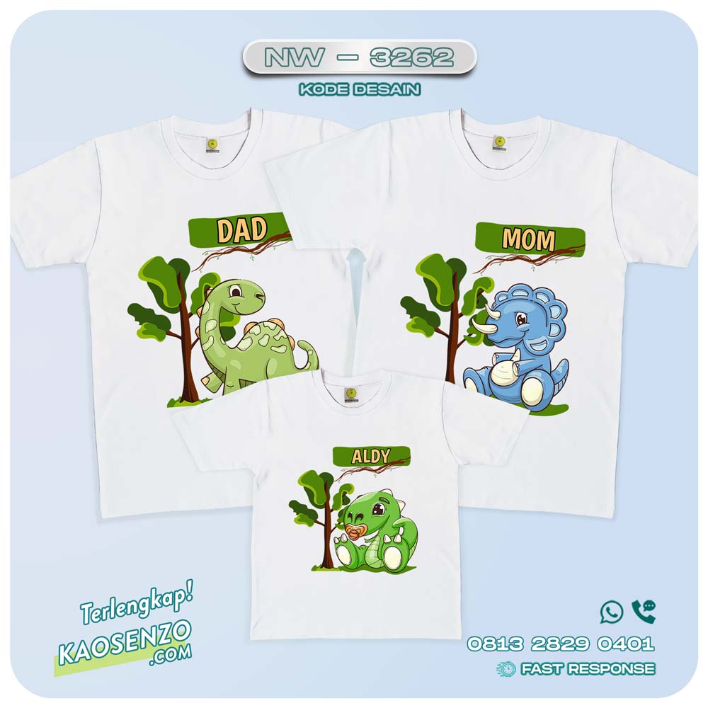 Baju Kaos Couple Keluarga Dinosaurus | Kaos Ultah Anak | Kaos Dinosaurus - NW 3262