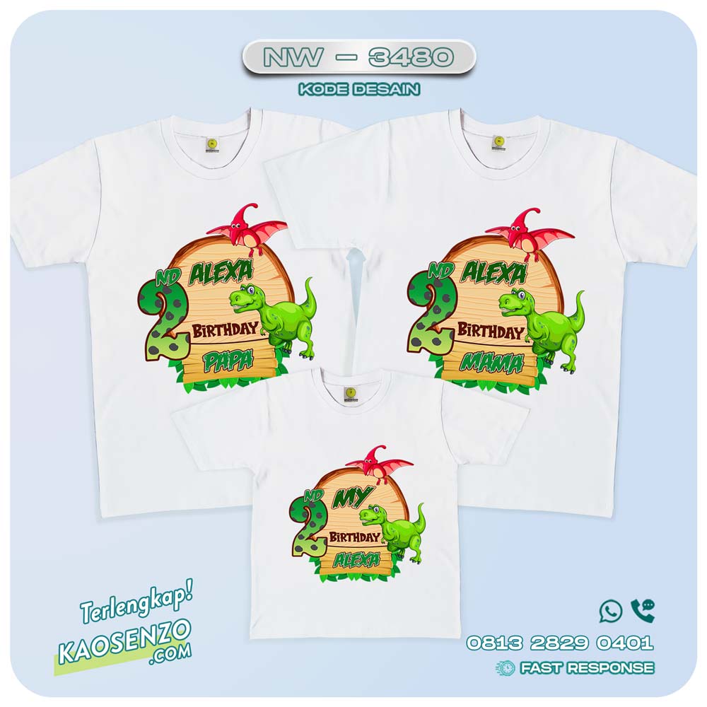 Baju Kaos Couple Keluarga Dinosaurus | Kaos Ultah Anak | Kaos Dinosaurus - NW 3480