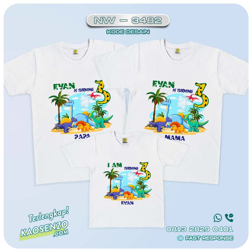 Baju Kaos Couple Keluarga Dinosaurus | Kaos Ultah Anak | Kaos Dinosaurus - NW 3482