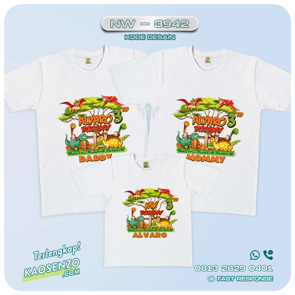 Baju Kaos Couple Keluarga Dinosaurus | Kaos Ultah Anak | Kaos Dinosaurus - NW 3942