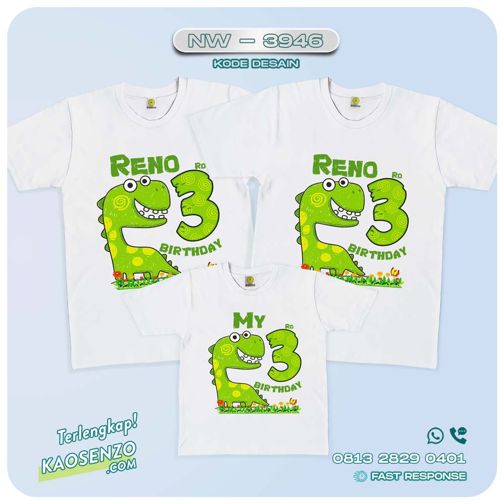 Baju Kaos Couple Keluarga Dinosaurus | Kaos Ultah Anak | Kaos Dinosaurus - NW 3946