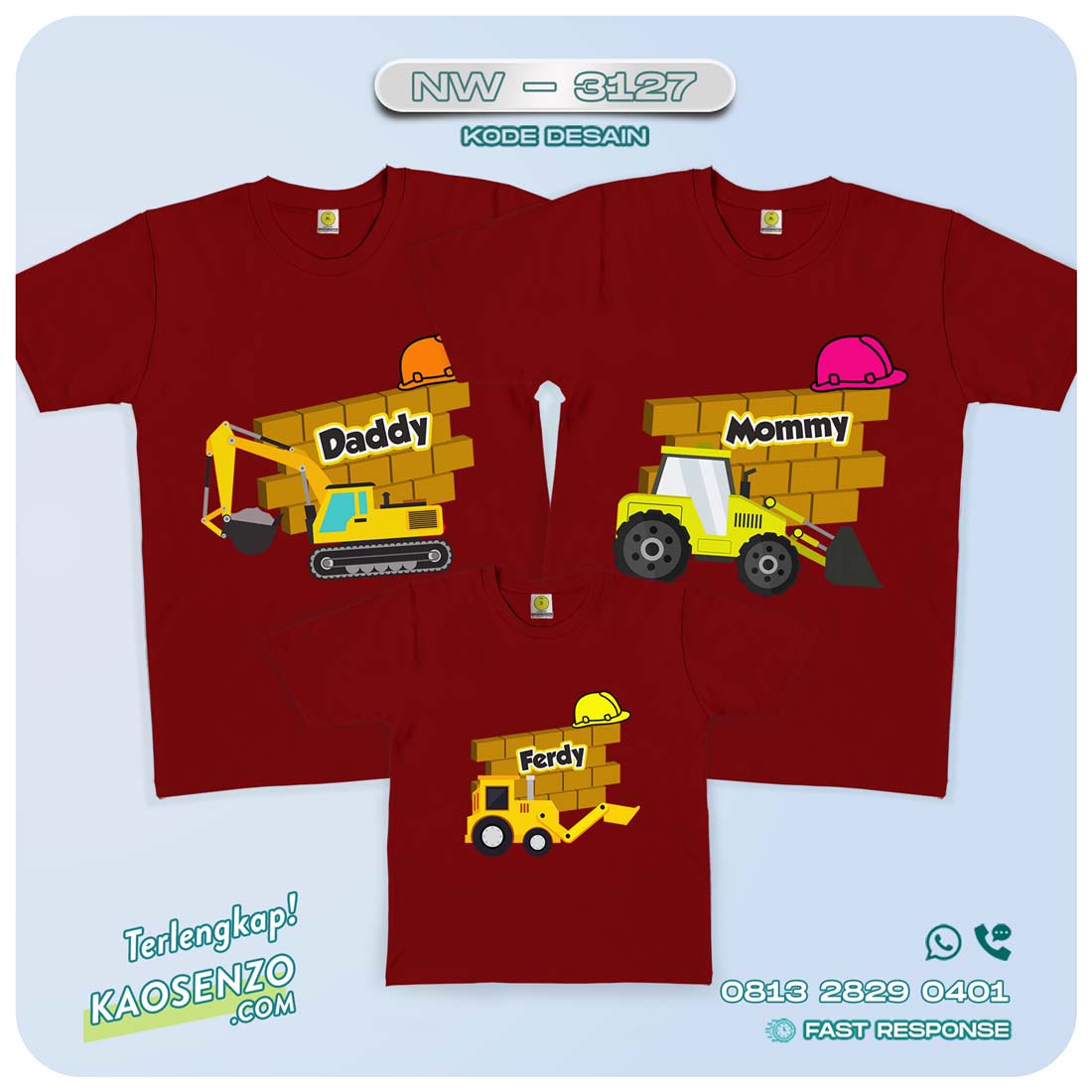 Baju Kaos Couple Keluarga Excavator| Kaos Ultah Anak | Kaos Excavator- NW 3127