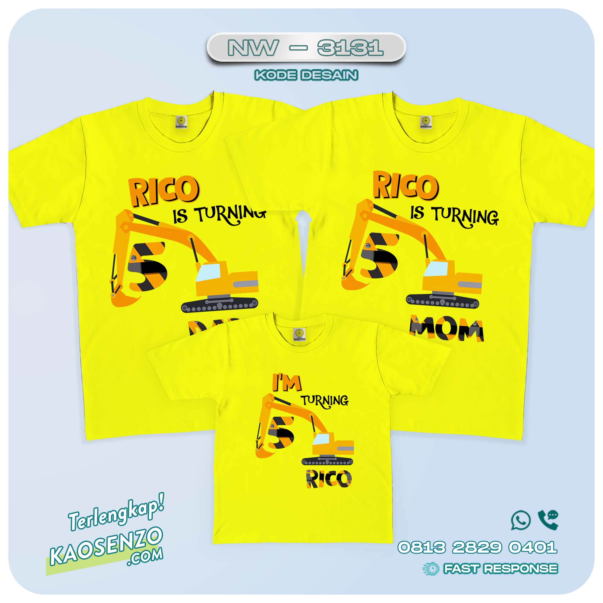 Baju Kaos Couple Keluarga Excavator| Kaos Ultah Anak | Kaos Excavator- NW 3131