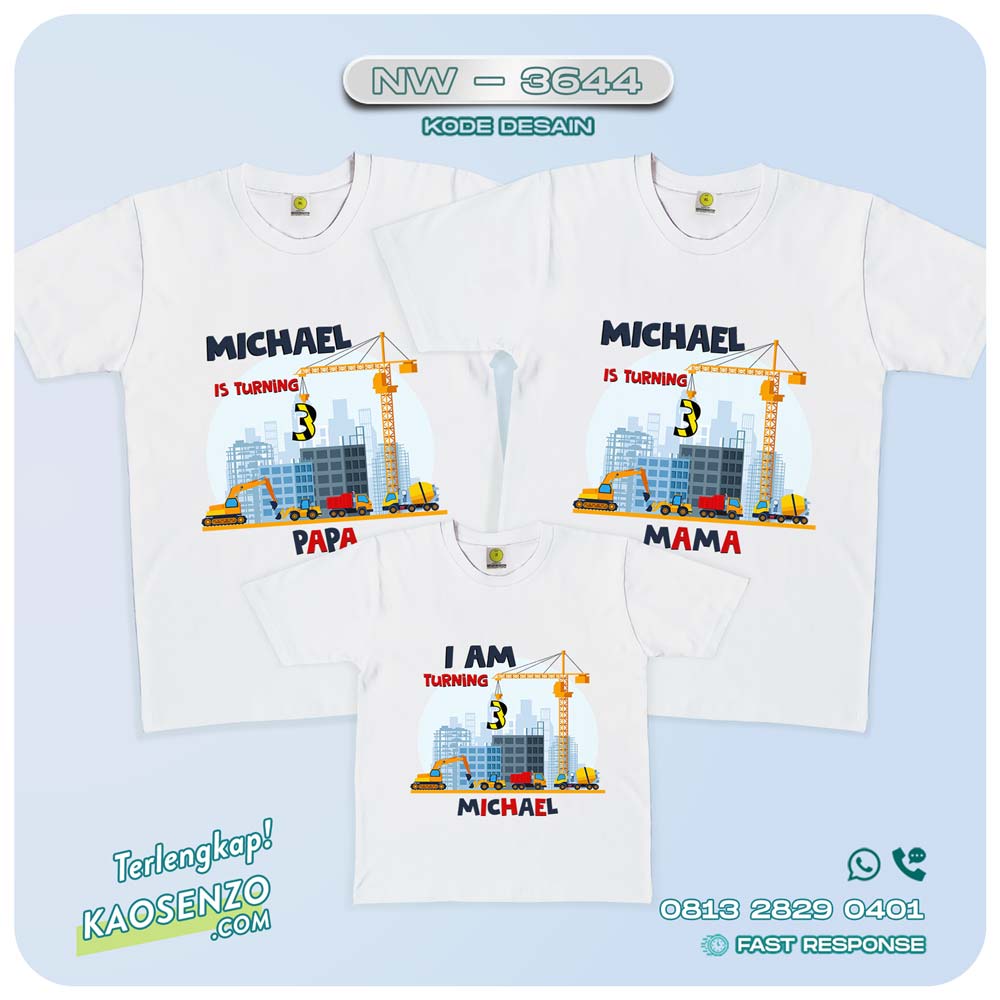 Baju Kaos Couple Keluarga Excavator | Kaos Ultah Anak | Kaos Transportasi & Konstruksi - NW 3644