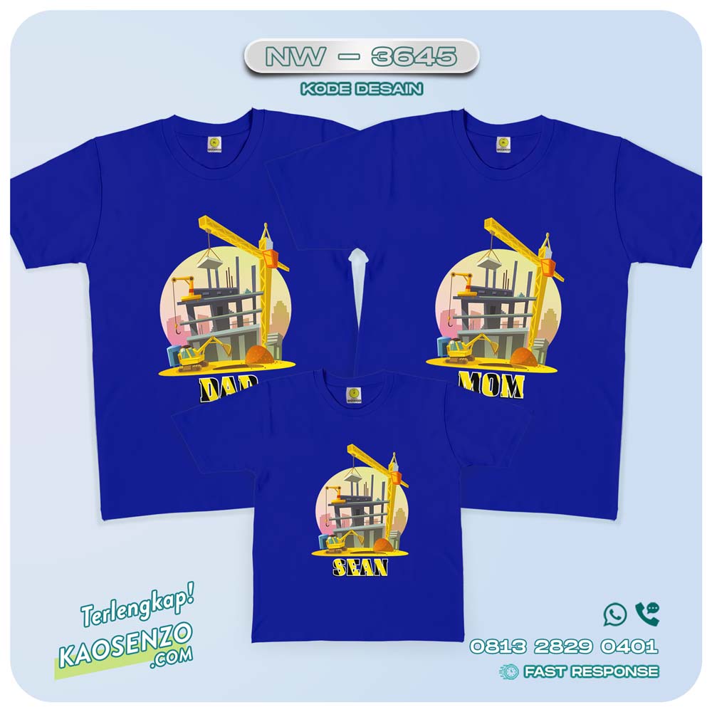 Baju Kaos Couple Keluarga Excavator| Kaos Ultah Anak | Kaos Transportasi & Konstruksi - NW 3645