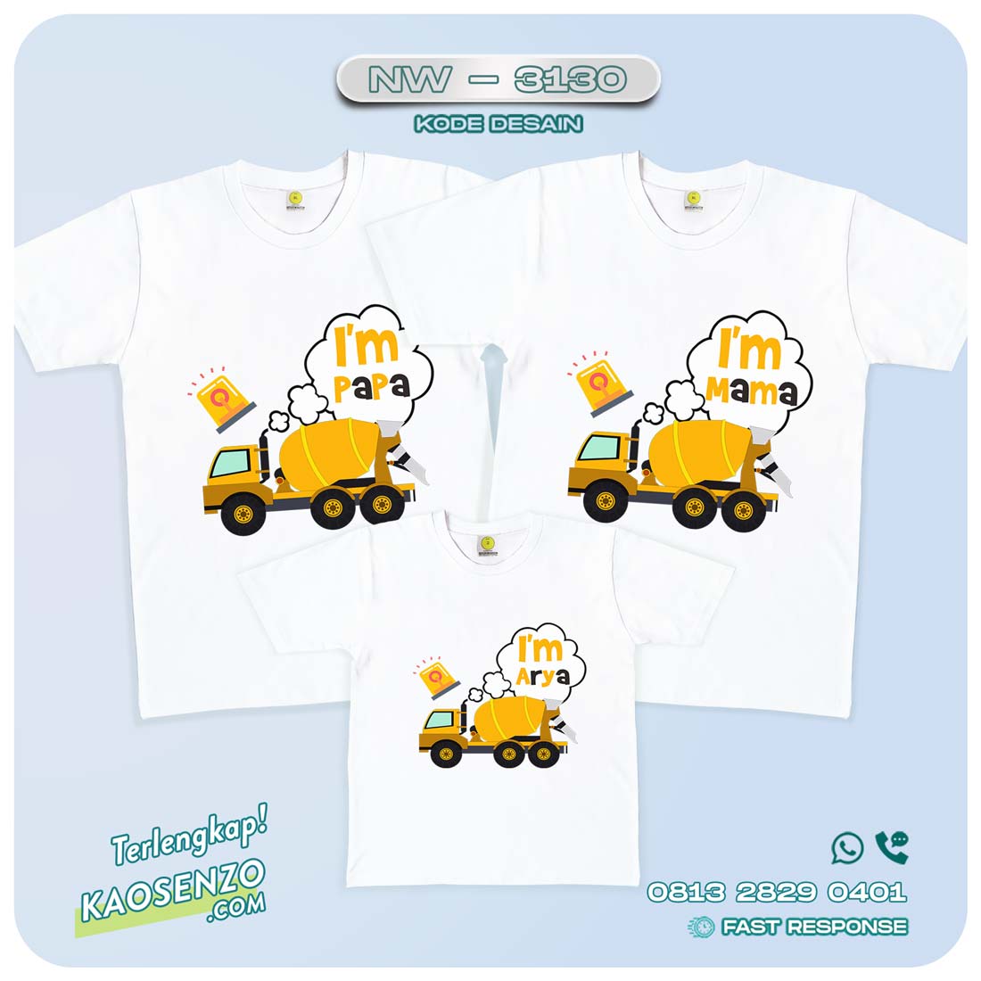 Baju Kaos Couple Keluarga Mixer Truck| Kaos Ultah Anak | Kaos Mixer Truck - NW 3130