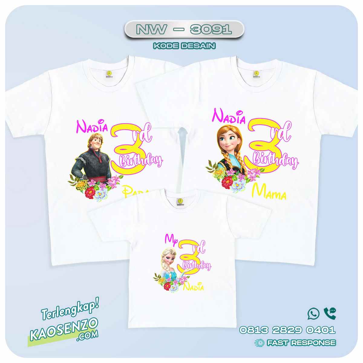 Baju Kaos Couple Keluarga Frozen | Kaos Ultah Anak | Kaos Frozen - NW 3091