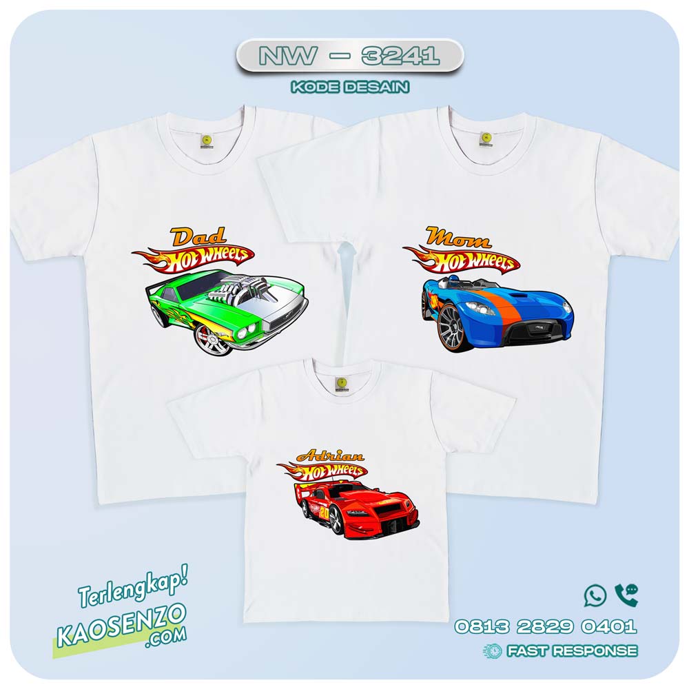 Baju Kaos Couple Keluarga Hotwheels | Kaos Ultah Anak | Kaos Hotwheels - NW 3241