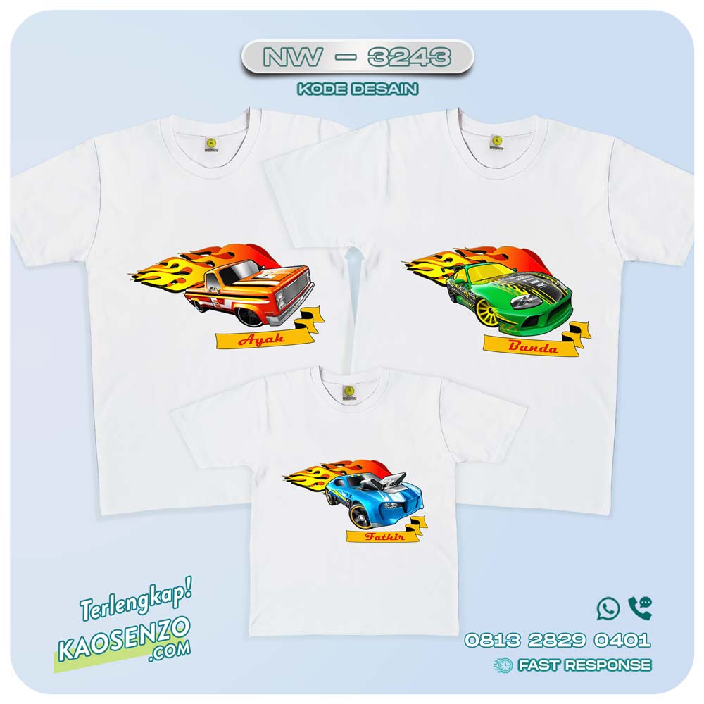 Baju Kaos Couple Keluarga Hotwheels | Kaos Ultah Anak | Kaos Hotwheels - NW 3243