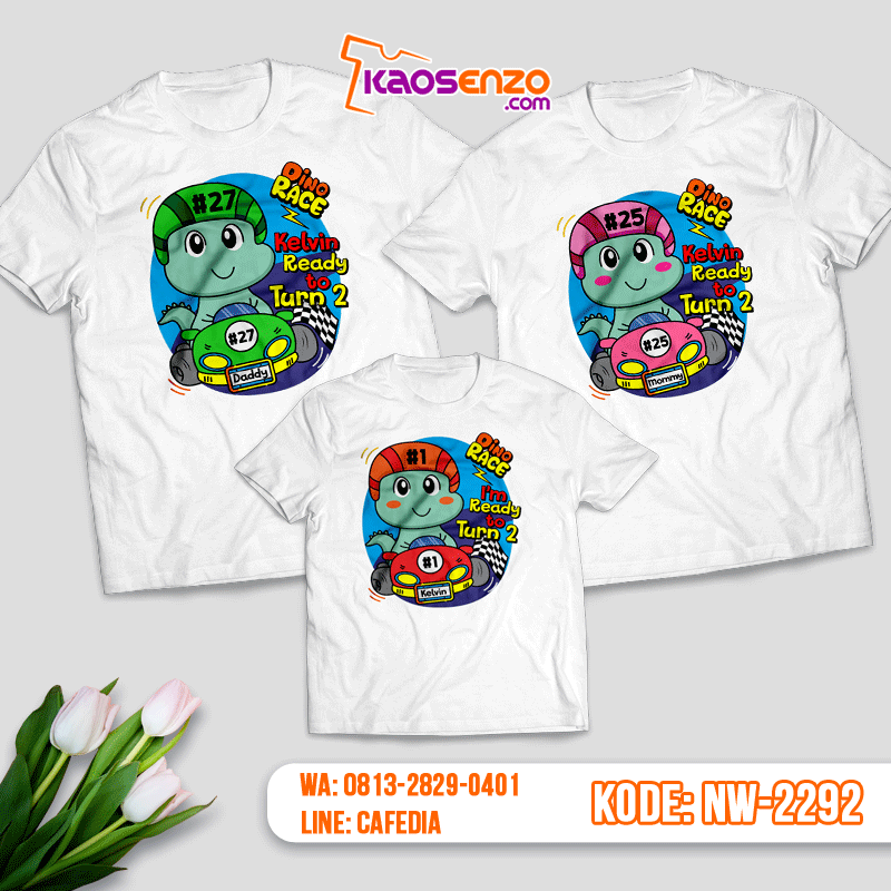 Baju Kaos Couple Keluarga Dinosaurus | Kaos Ultah Anak | Kaos Dinosaurus - NW 2192