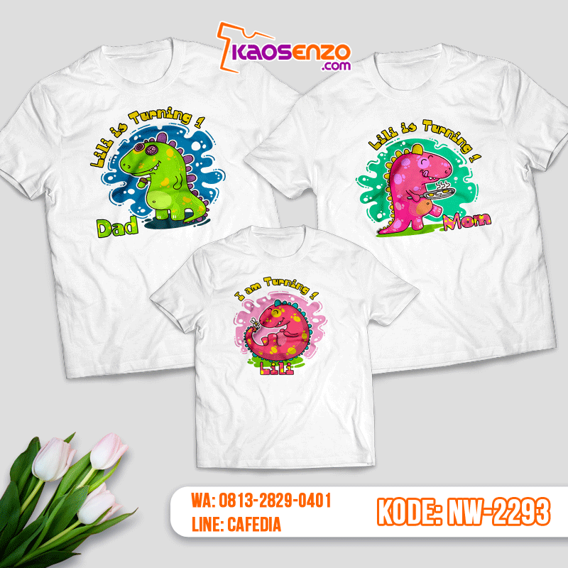 Baju Kaos Couple Keluarga Dinosaurus | Kaos Ultah Anak | Kaos Dinosaurus - NW 2193