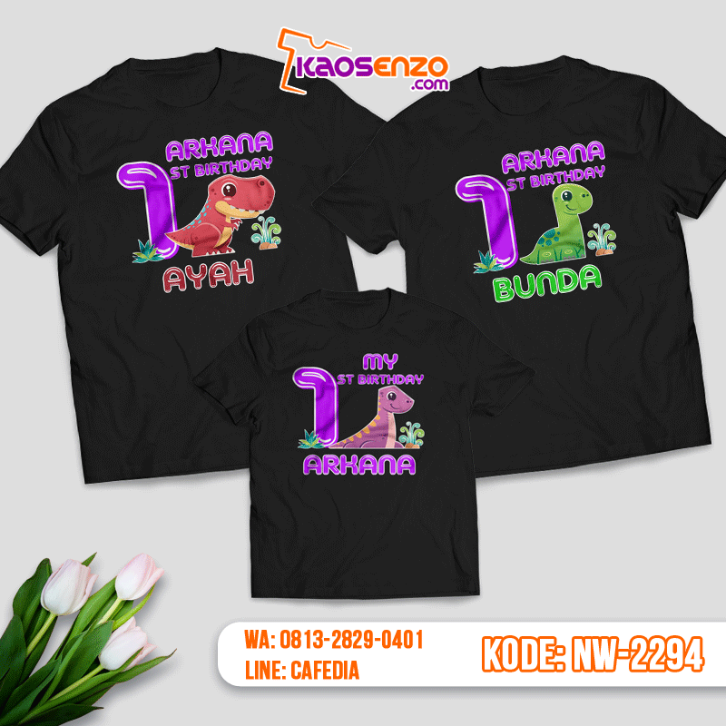 Baju Kaos Couple Keluarga Dinosaurus | Kaos Ultah Anak | Kaos Dinosaurus - NW 2194