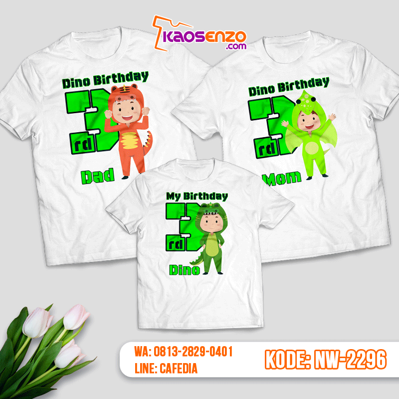 Baju Kaos Couple Keluarga Dinosaurus | Kaos Ultah Anak | Kaos Dinosaurus - NW 2196