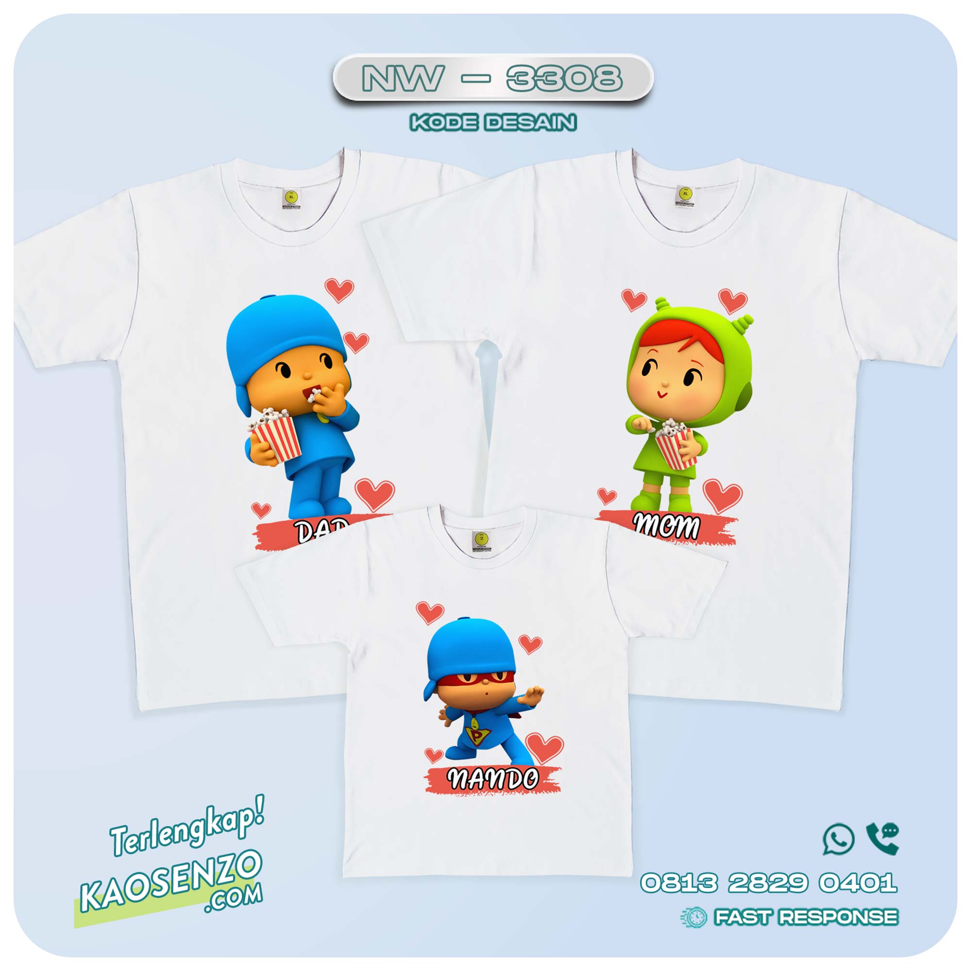 Baju Kaos Couple Keluarga Pocoyo | Kaos Family Custom | Kaos Pocoyo - NW 3308