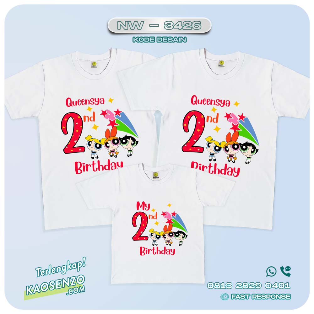 Baju Kaos Couple Keluarga | Kaos Ultah Anak | Kaos Powerpuff Girl - NW 3426