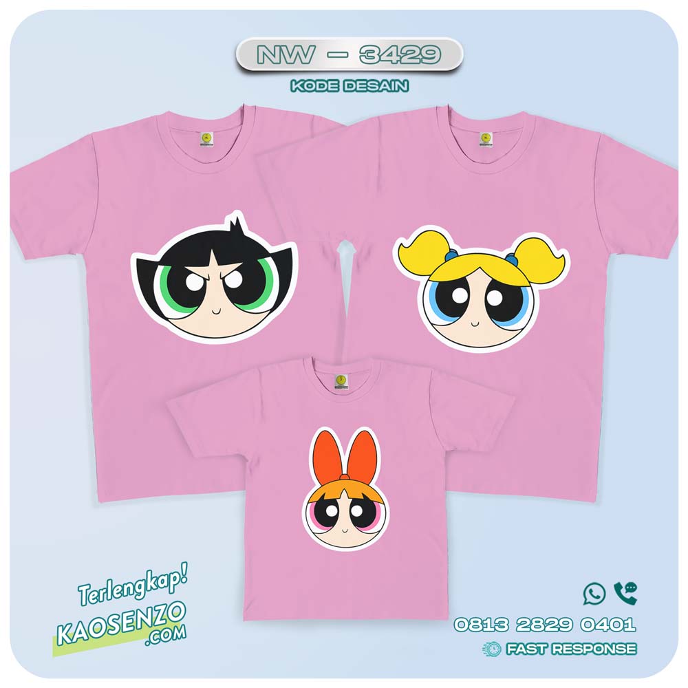 Baju Kaos Couple Keluarga Powerpuff Gilr | Kaos Ulang Tahun Anak | Kaos Powerpuff Girl - NW 3429