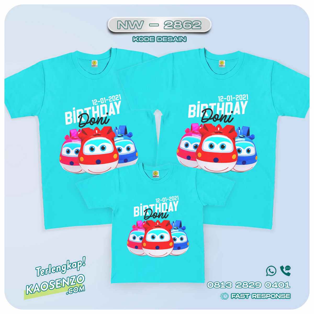 Kaos Couple Keluarga | Kaos Ulang Tahun Anak | Kaos Robocar Poli - NW 2862