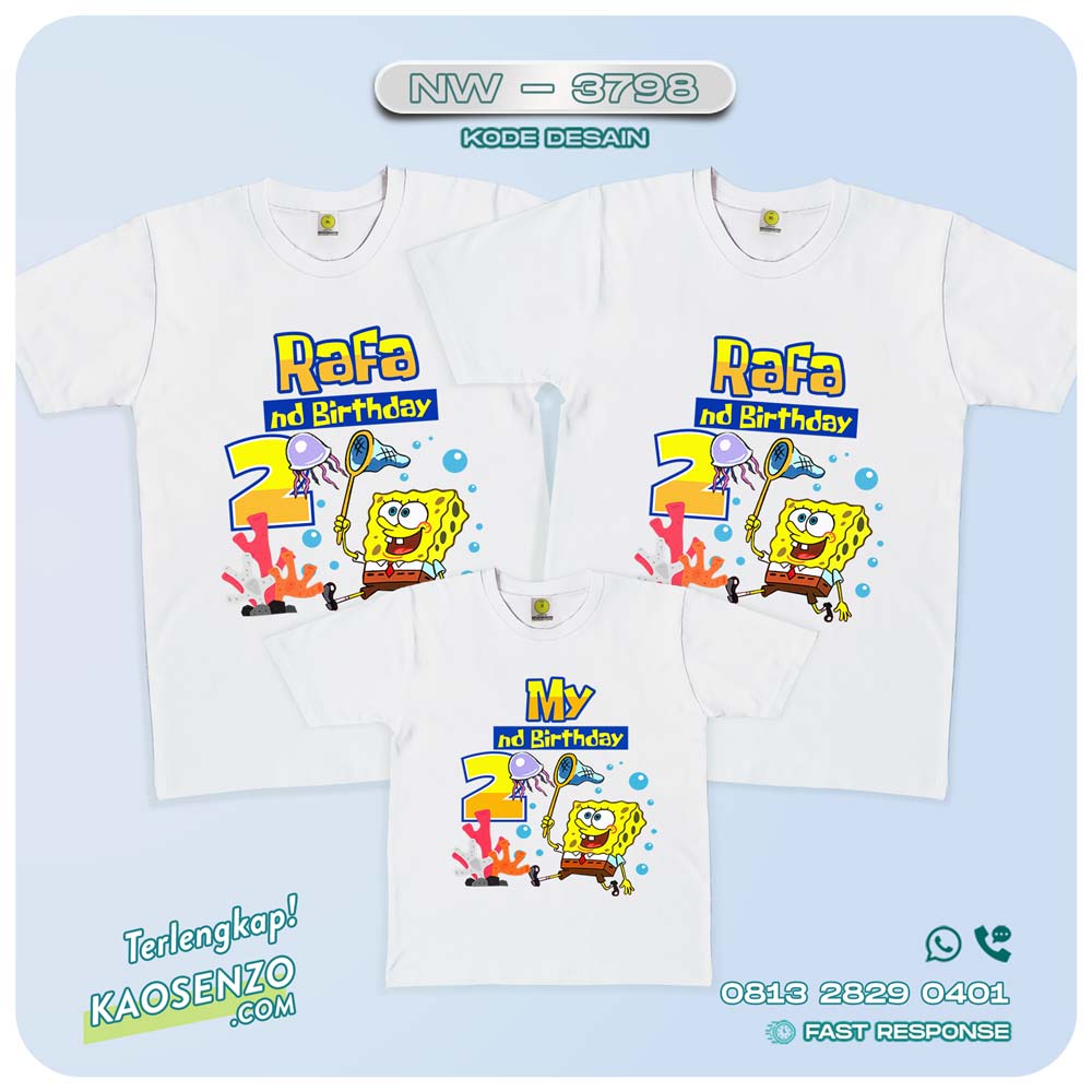 Baju Kaos Couple Keluarga Spongebob | Kaos Ultah Anak | Kaos Spongebob - NW 3798