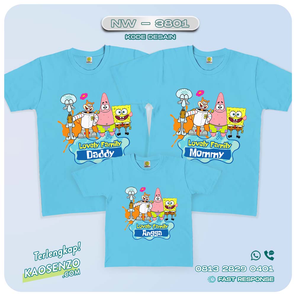 Baju Kaos Couple Keluarga Spongebob | Kaos Family Custom | Kaos Spongebob - NW 3801