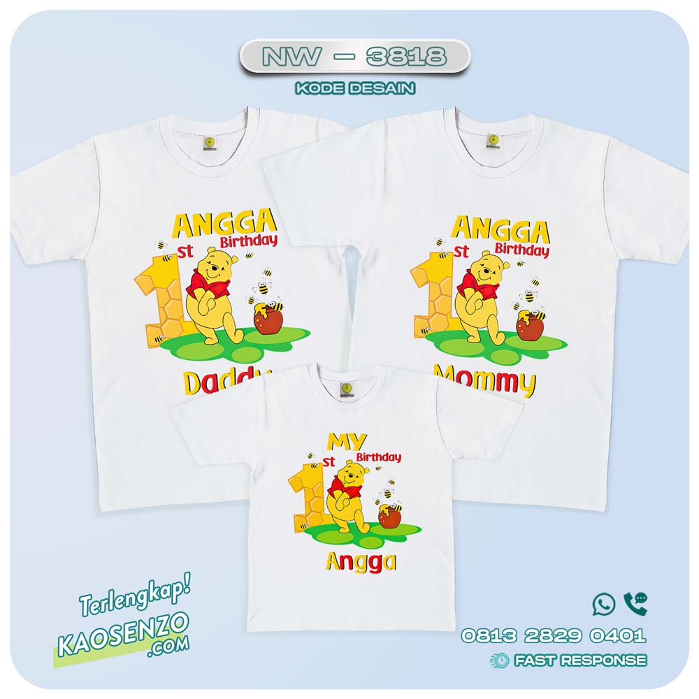 Baju Kaos Couple Keluarga Winnie The Pooh | Kaos Family Custom | Kaos Winnie The pooh - NW 3818