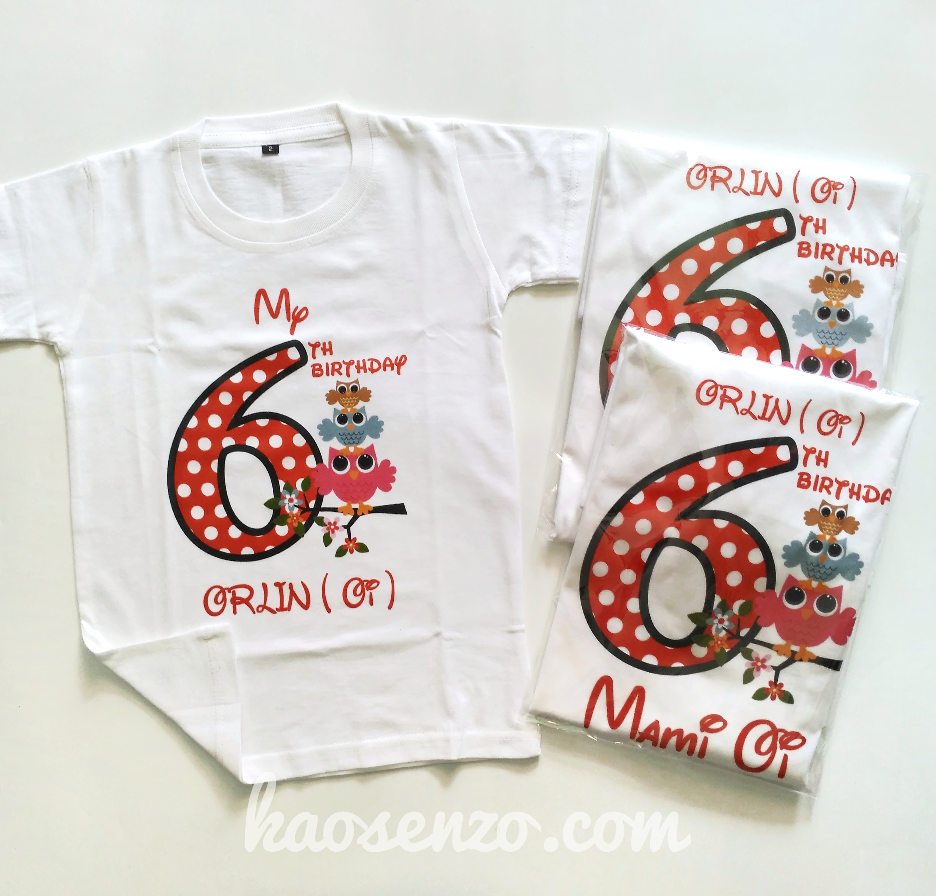 Baju Kaos Couple Keluarga | Baju Kaos Ultah Motif Owl