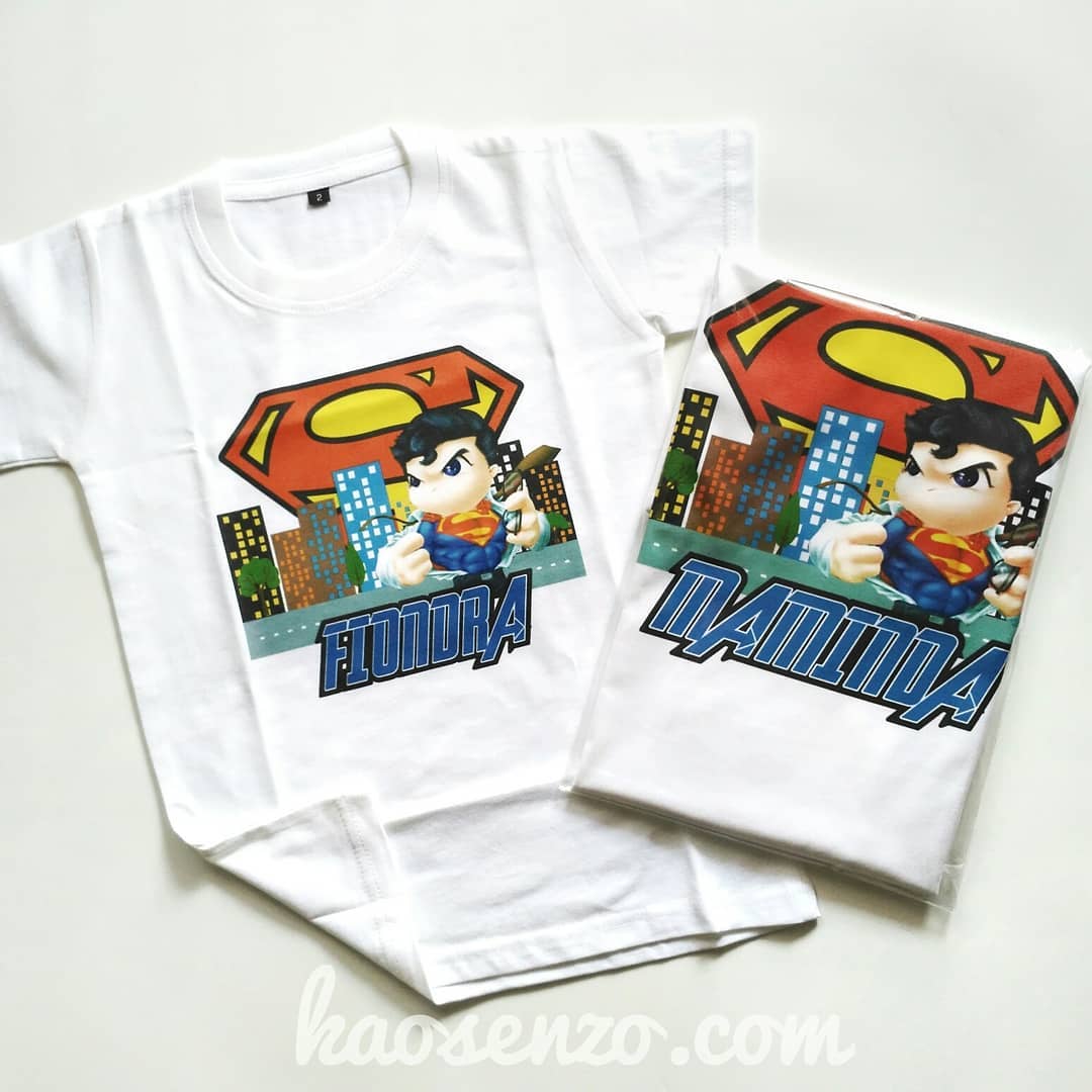 Baju Kaos Couple Keluarga | Baju Kaos Ultah Motif Superman