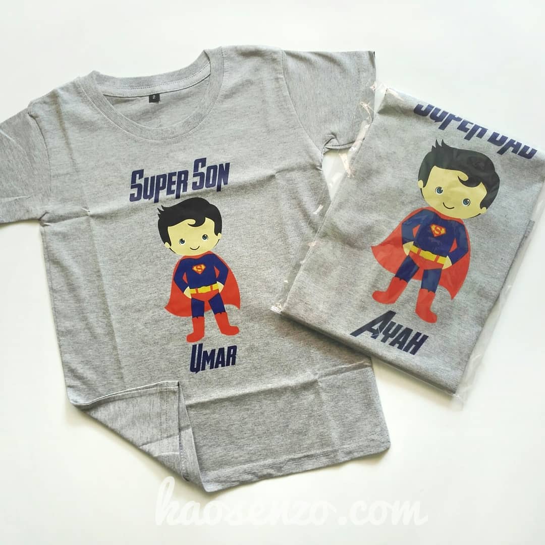 Baju Kaos Couple Keluarga | Baju Kaos Ultah Motif Superman