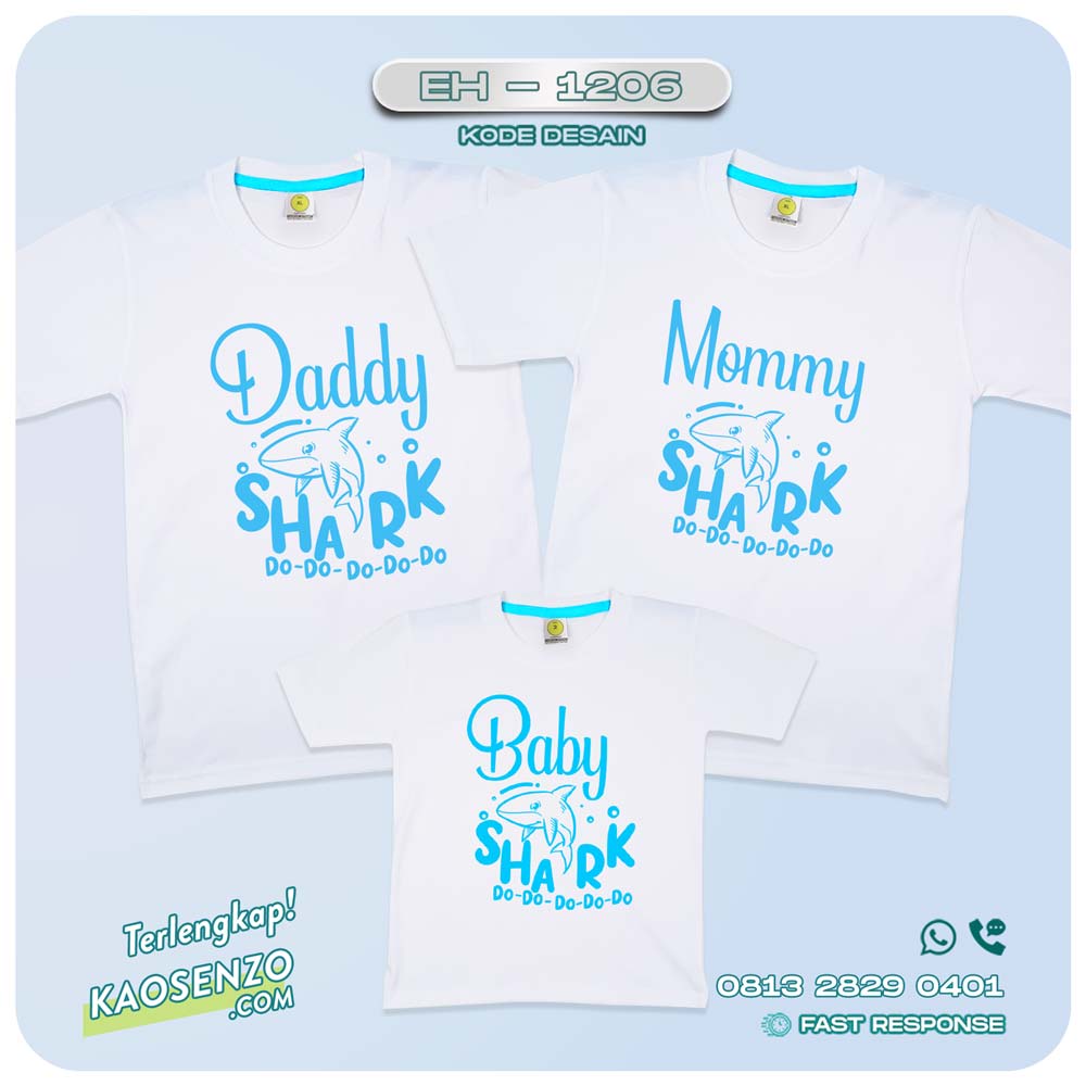 Baju Kaos Couple Keluarga | Kaos Family Custom Baby Shark - EH 1206