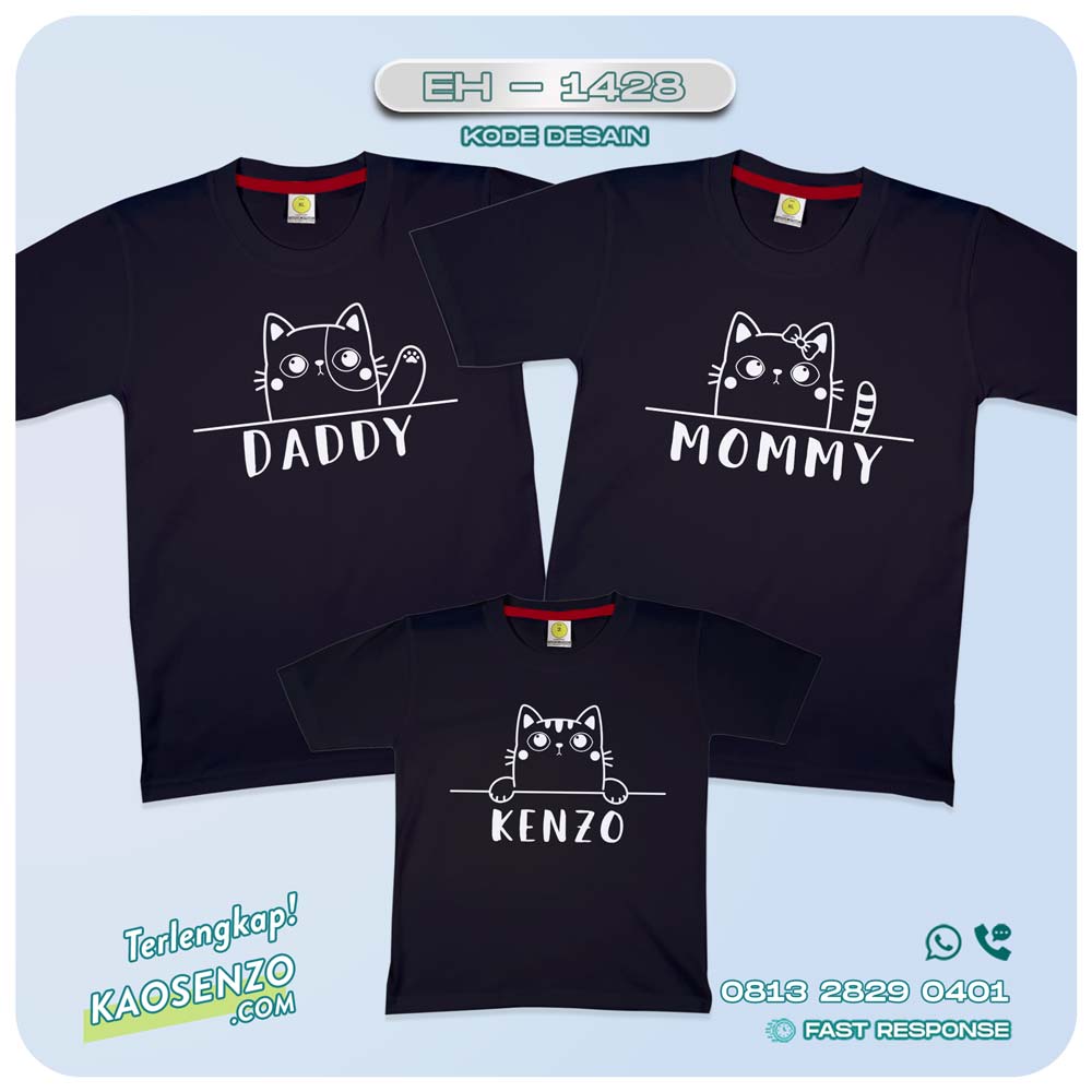 Baju Kaos Couple Keluarga Kucing | Kaos Custom Family Cat | Kaos Motif Kucing - EH 1428