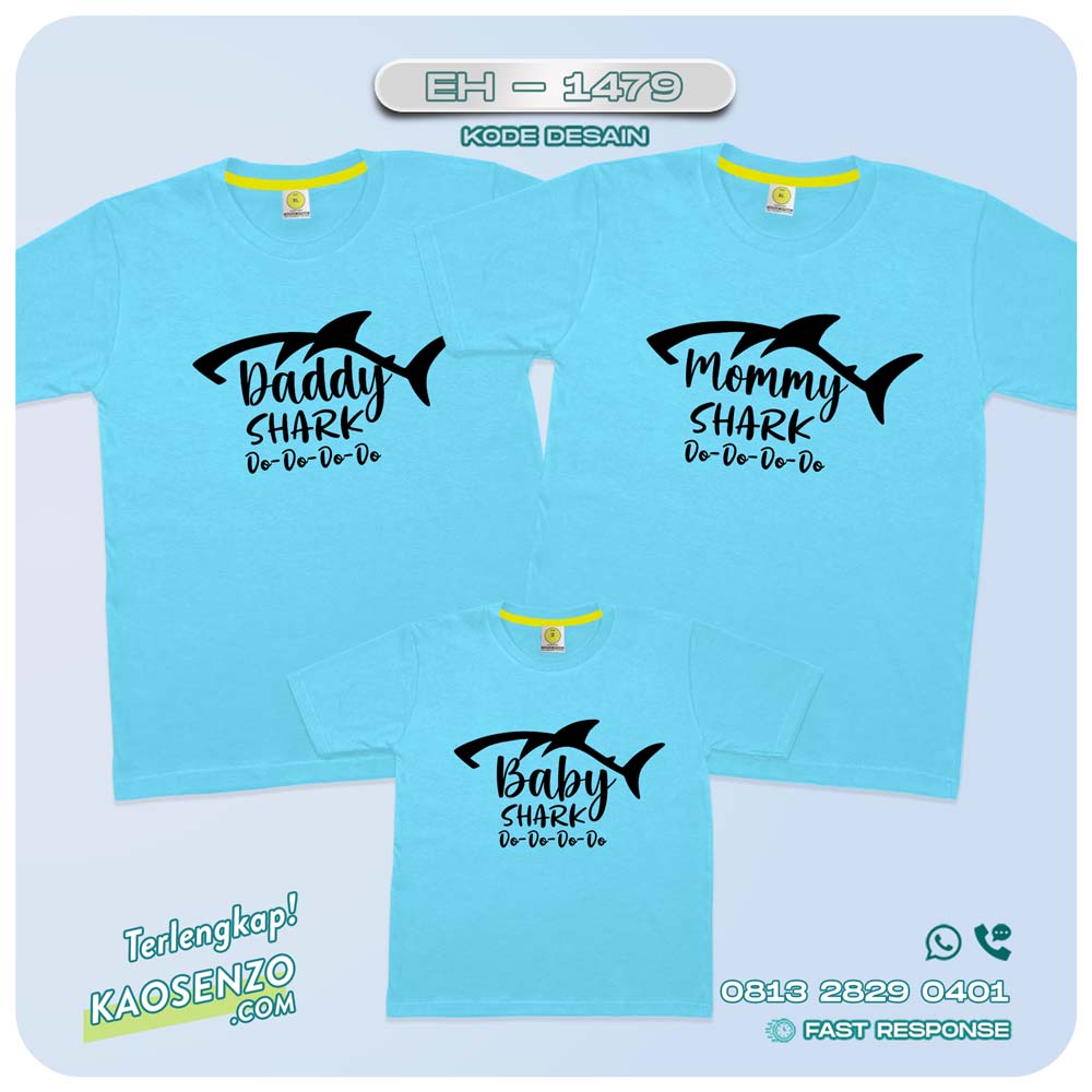 Baju Kaos Couple Keluarga Baby Shark | Kaos Custom Family Baby Shark | Kaos Motif Baby Shark - EH 1479