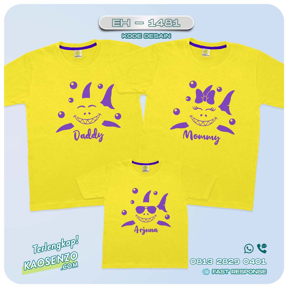 Baju Kaos Couple Keluarga Baby Shark | Kaos Custom Family Baby Shark | Kaos Motif Baby Shark - EH 1481