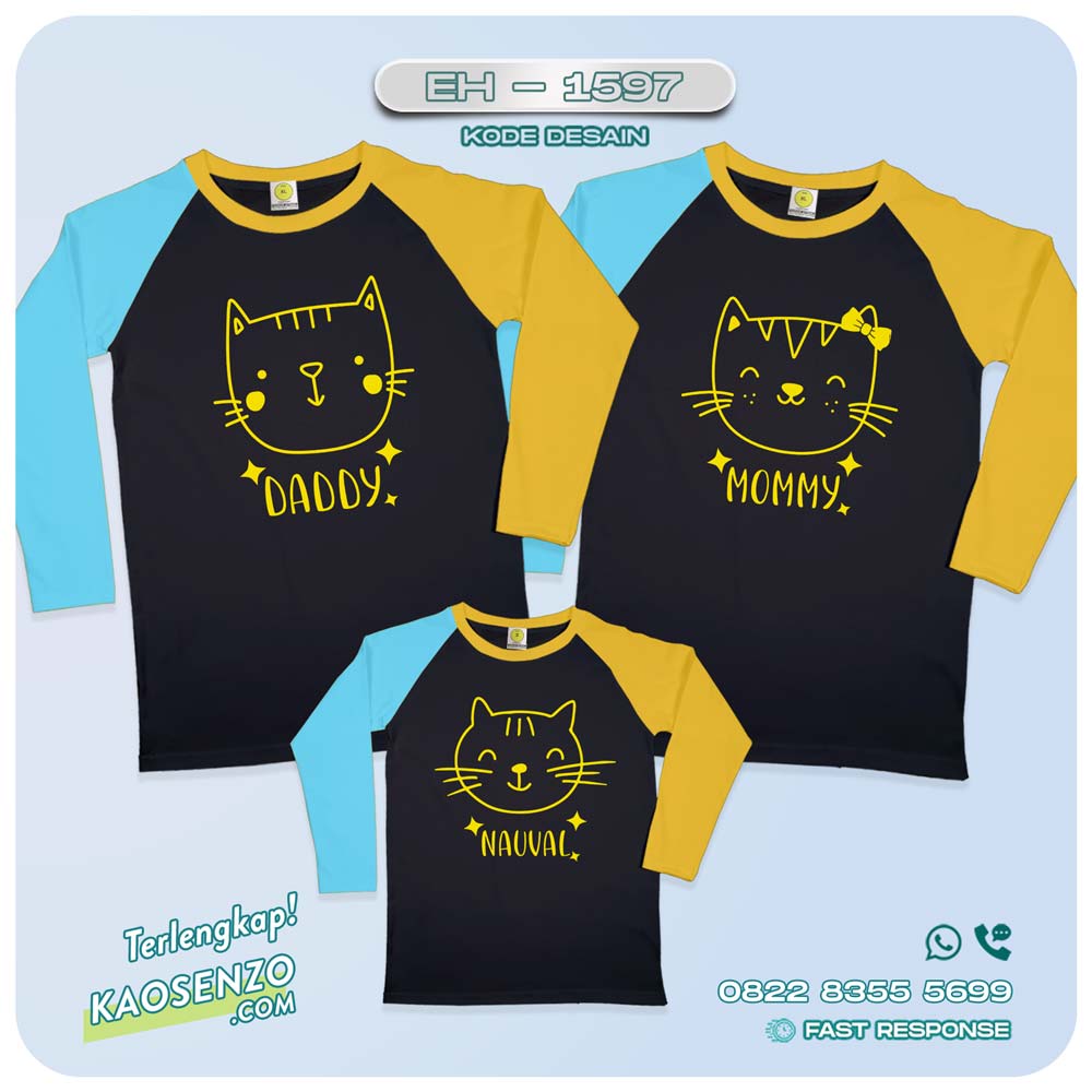 Baju Kaos Couple Keluarga Kucing | Kaos Custom Family Cat | Kaos Motif Kucing - EH 1597