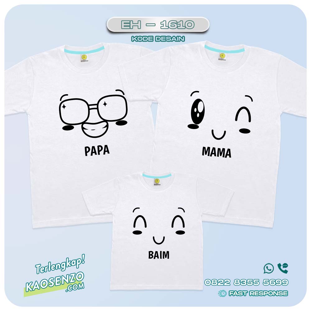 Baju Kaos Couple Keluarga | Kaos Family Custom Motif Smile Face - EH 1610