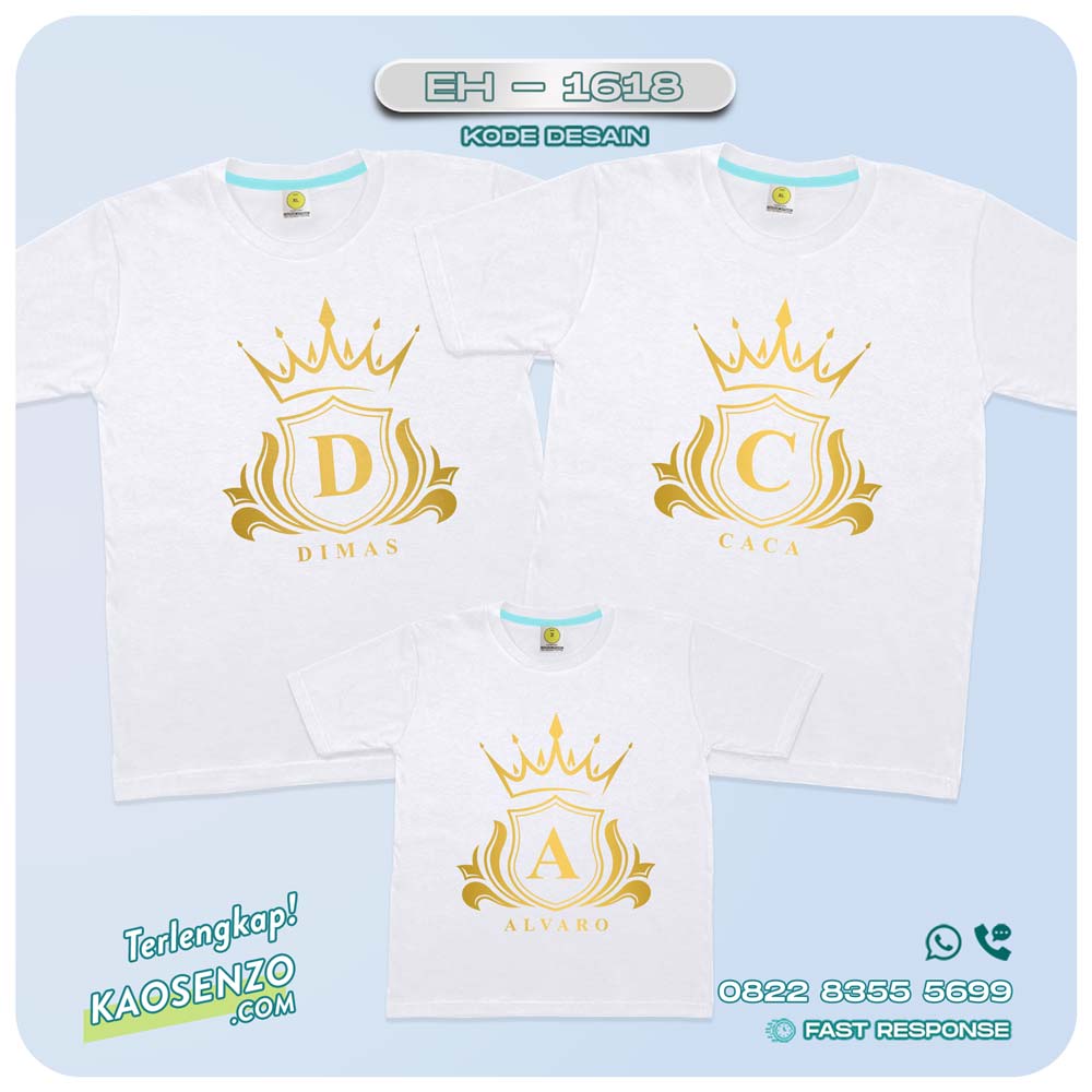 Baju Kaos Couple Keluarga | Kaos Couple Family Custom King Queen | Kaos motif Crown Inisial - EH-1418