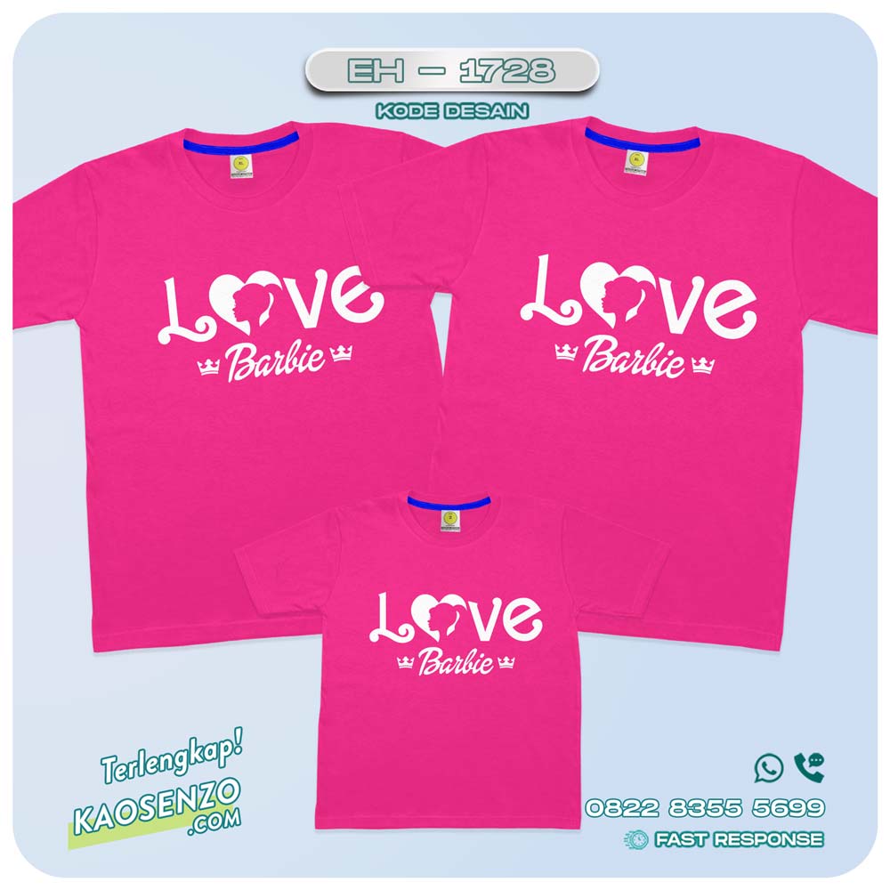 Baju Kaos Couple Keluarga | Kaos Family Custom Barbie | Kaos Motif Barbie- EH - 1728