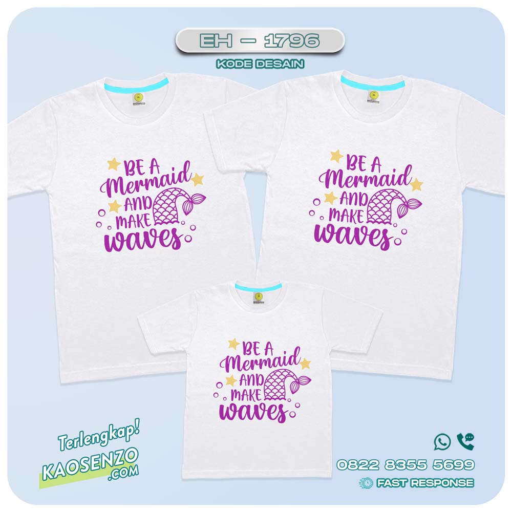 Baju Kaos Couple Keluarga Mermaid | Kaos Couple Family Mermaid | Kaos Motif Mermaid - EH 1796