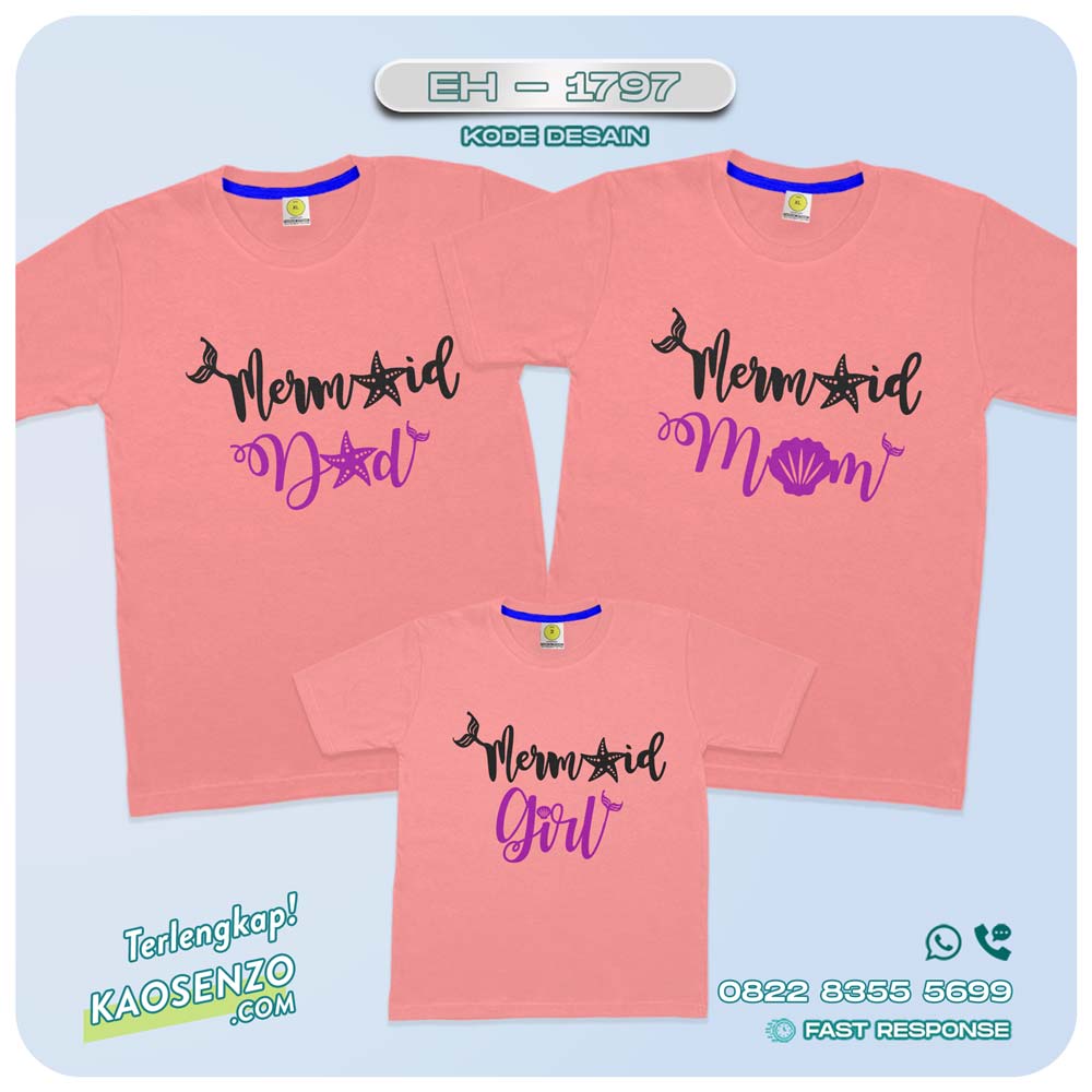 Baju Kaos Couple Keluarga Mermaid | Kaos Couple Family Mermaid | Kaos Motif Mermaid - EH 1797