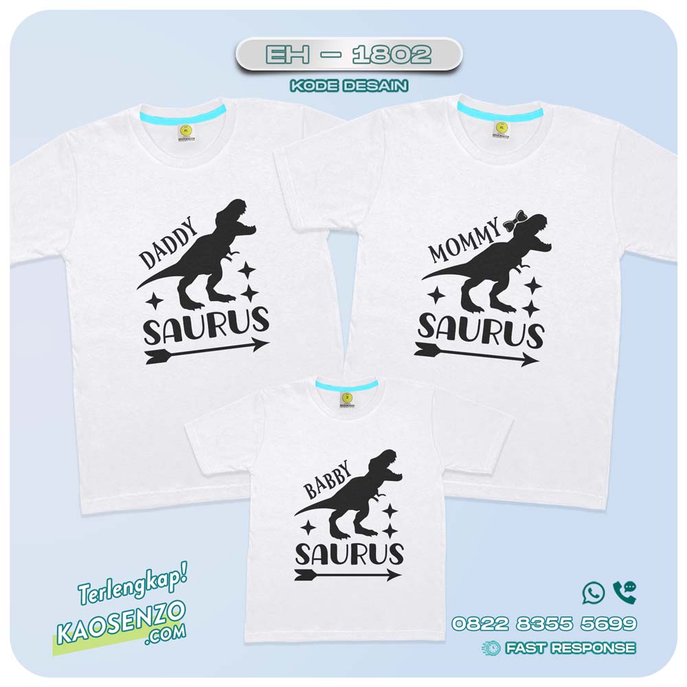 Baju Kaos Couple Keluarga Dinosaurus | Kaos Family Custom Dinosaurus | Kaos Motif Dinosaurus - EH 1802